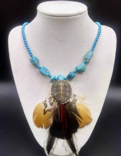 Turquoise Turtle Feathers Necklace